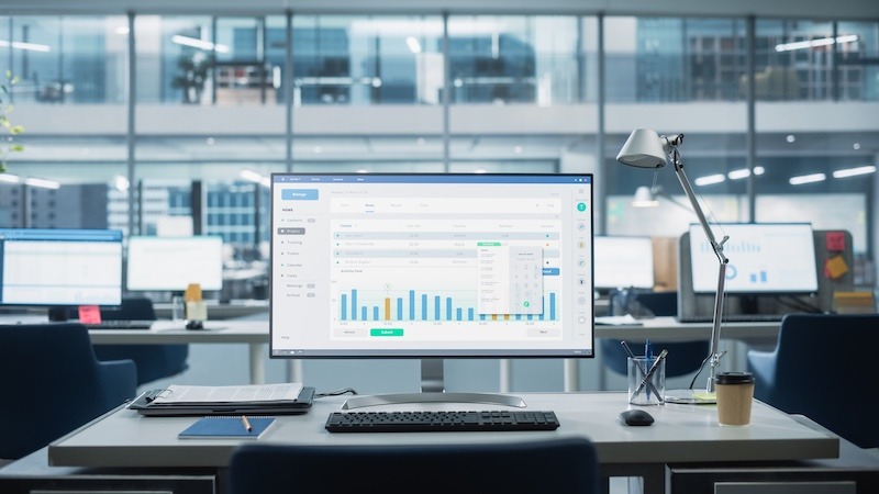 Computer Screen on Desk Showing Software Dashboard